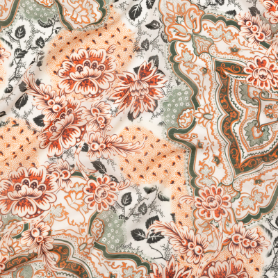 Orange and Hunter Green Silk and Cotton Voile | Mood Fabrics