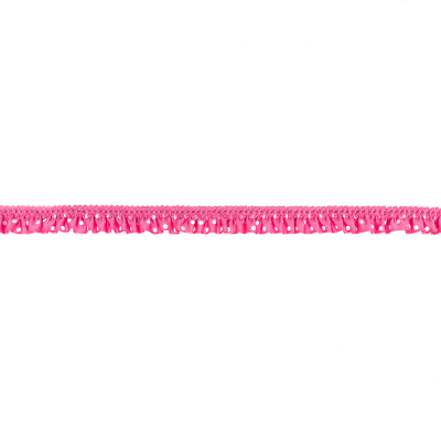 European Pink and White Polka Dot Ruffled Stretch Grosgrain .875