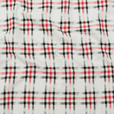 White, Black and Red Faded Plaid Blended Cotton Twill | Mood Fabrics