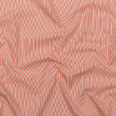 Cadmium Orange and White Pencil Striped Cotton Shirting | Mood Fabrics