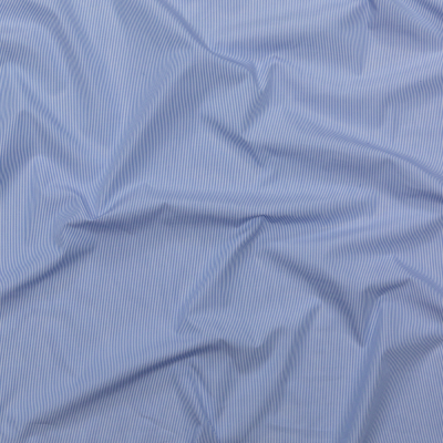 Sky Blue and White Pencil Striped Cotton Shirting | Mood Fabrics