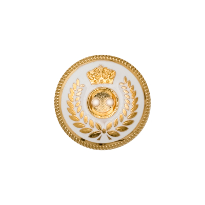 Italian Gold and White 2-Hole Crest Button - 32L/20mm | Mood Fabrics