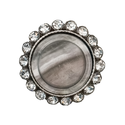 Italian Silver Metal, Crystal Rhinestones and Rabbit Shell Shank Button - 40L/25.5mm | Mood Fabrics