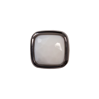Italian White and Gunmetal 2-Piece Plastic Button - 25L/16mm | Mood Fabrics