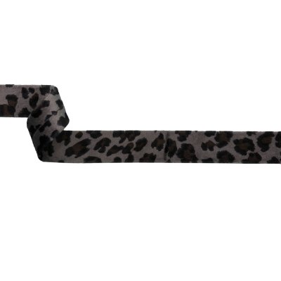 Italian Gunmetal Gray Leopard Velvet Single Foldover Bias Tape - 1