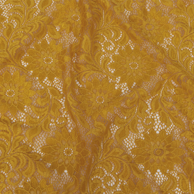McKee Mustard Sunflower Re-Embroidered Stretch Lace | Mood Fabrics