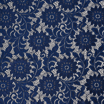 McKee Navy Sunflower Re-Embroidered Stretch Lace | Mood Fabrics