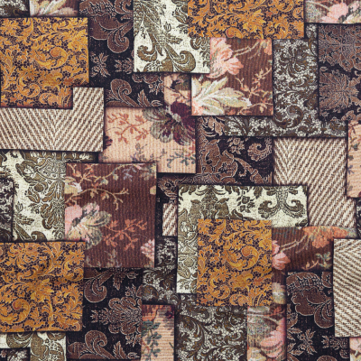 French Roast, Winter Twig and Castle Wall Patchwork Floral and Lace Printed Stretch Cotton Twill | Mood Fabrics