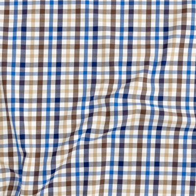 Premium Blue, Brown and Beige Plaid Twill Cotton Shirting | Mood Fabrics