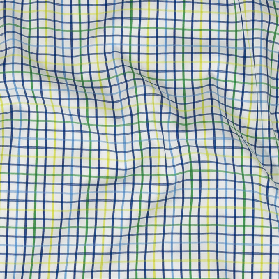 Premium Gradient Green and Olympian Blue Checkered Cotton Shirting | Mood Fabrics