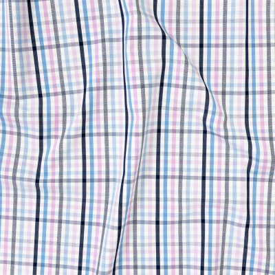 Premium Sky Blue, Candy Pink and White Plaid Cotton Shirting | Mood Fabrics