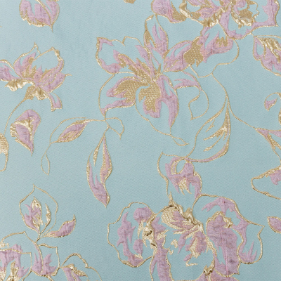Metallic Gold, Aqua and Orchid Pink Floral Luxury Brocade | Mood Fabrics