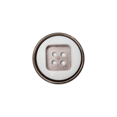 Italian White and Gunmetal 4-Hole 2-Piece Button - 30L/19mm | Mood Fabrics