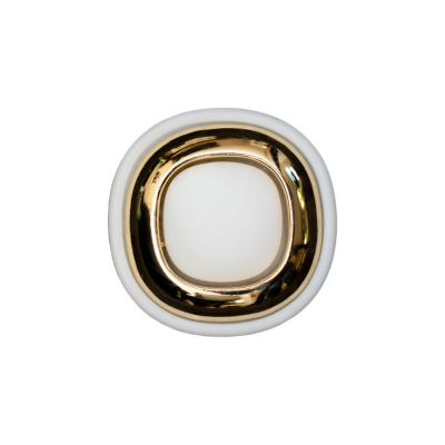 Italian White and Gold 2-Piece Plastic Button - 34L/21.5mm | Mood Fabrics
