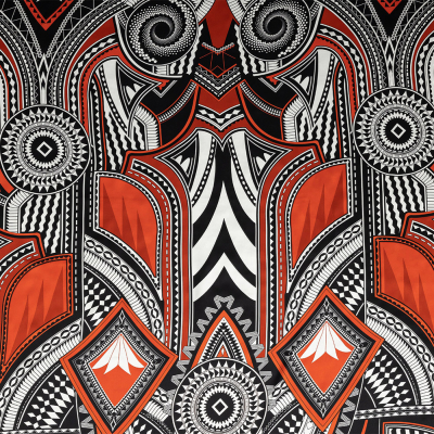 Mood Exclusive Italian Black, Red and White Geometric Digitally Printed Silk Charmeuse Panel | Mood Fabrics