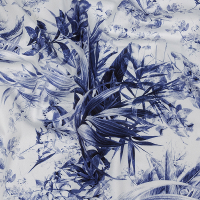 Ravello Blue and Cool Gray Tropical Oasis Mercerized Organic Egyptian Cotton Shirting | Mood Fabrics