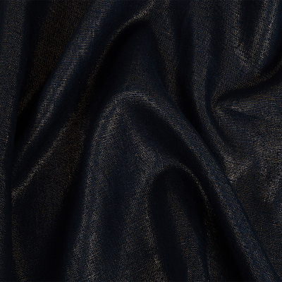Bianca New Indigo Medium Weight Linen Woven with Metallic Gold Foil | Mood Fabrics