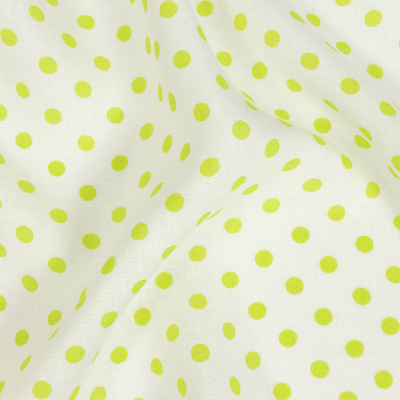 Lime and White Polkadots Linen Woven | Mood Fabrics