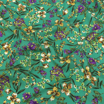 Mood Exclusive Teal and Bright Violet August Abloom Viscose Twill | Mood Fabrics