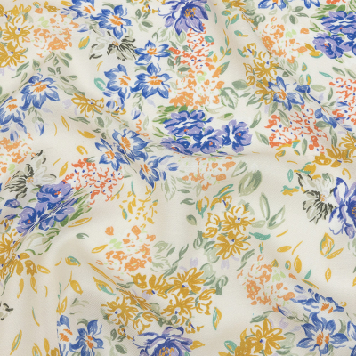 Mood Exclusive Buttercream Blossoms Viscose and Linen Twill | Mood Fabrics