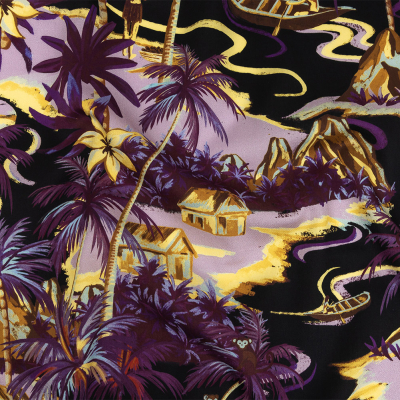 Mood Exclusive Purple and Yellow Seaside Sanctuary Cotton Voile | Mood Fabrics