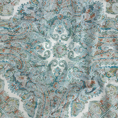 Mood Exclusive Turquoise Interlocking Configurations Printed Stretch Floral Jacquard | Mood Fabrics