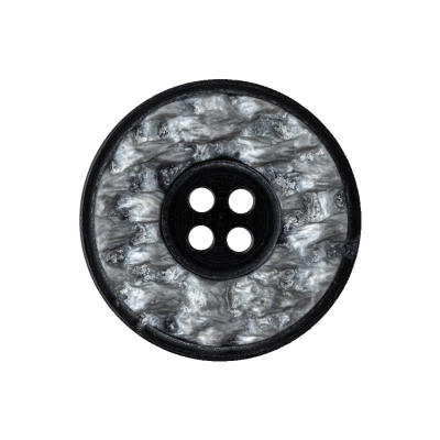 December Sky Silver and Jet Black 4-Hole Granite-Like Plastic Button - 40L/25.5mm | Mood Fabrics
