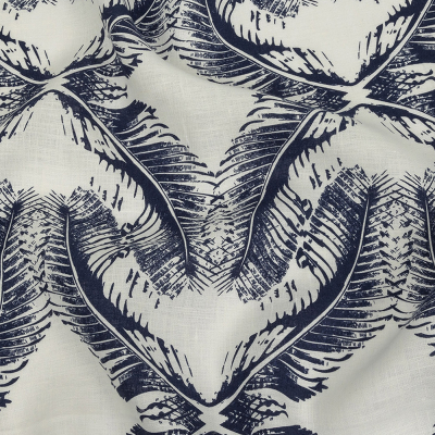 Indigo Feathers Printed Lightweight Linen Woven | Mood Fabrics