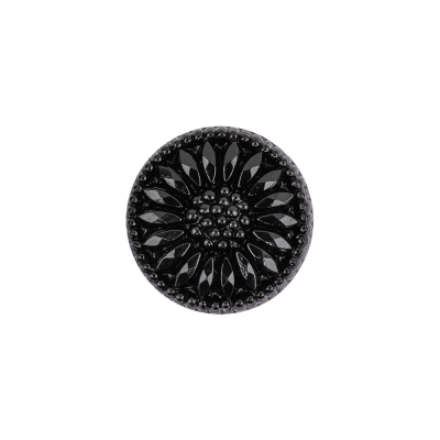 Vintage Black Floral Shank Back Glass Button - 28L/18mm | Mood Fabrics