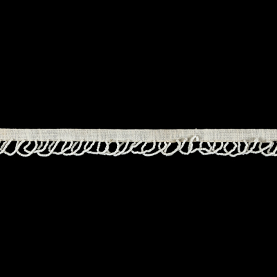 Vintage White Seed Beaded Looped Fringe on Cotton Tape - 0.875