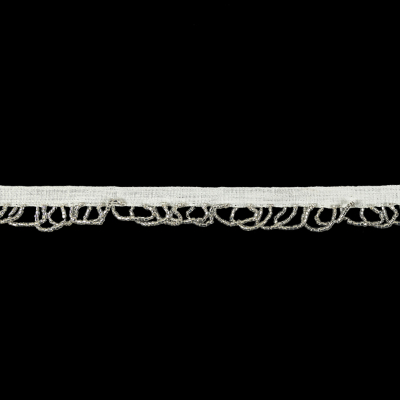 Vintage Silver Lined Seed Beaded Looped Fringe on Cotton Tape - 0.875