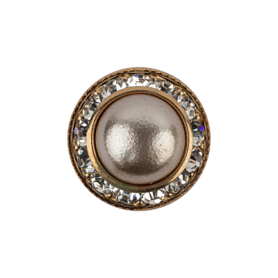 Vintage Swarovski Pearl, Crystal Rhinestones and Gold Metal Shank Back Button - 34L/21.5mm | Mood Fabrics