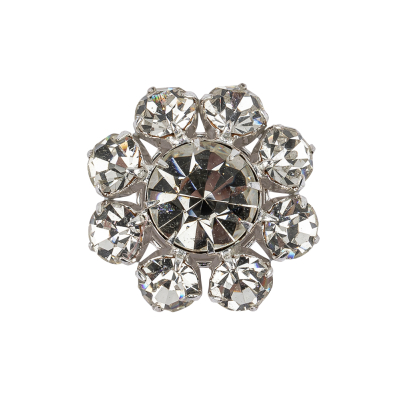 Vintage Swarovski Crystal Rhinestones and Silver Metal Floral Shank Back Button - 40L/25.5mm | Mood Fabrics