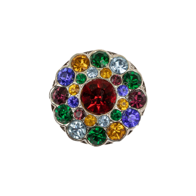 Vintage Multicolored Rhinestones and Silver Metal Scalloped Shank Back Button - 34L/21.5mm | Mood Fabrics
