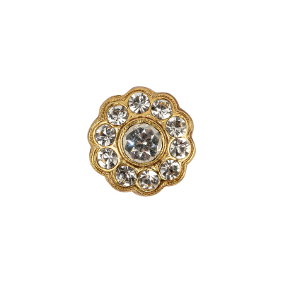 Vintage Swarovski Crystal and Gold Floral Shank Back Rhinestone Button - 25L/16mm | Mood Fabrics