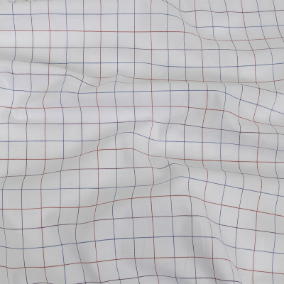 White, Adrenaline Rush and Nebulas Blue Gridded Checks Cotton Shirting | Mood Fabrics
