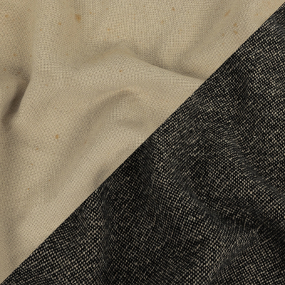 Jet Black and Oyster Gray Basketwoven Wool Double Cloth | Mood Fabrics
