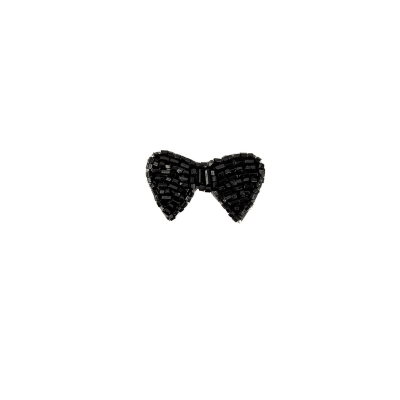 Vintage Tres Petit Black Beaded Bow Applique - 0.75