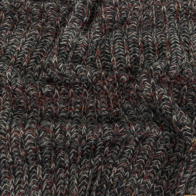 Italian Charcoal, Red and White Chunky Wool Knit | Mood Fabrics