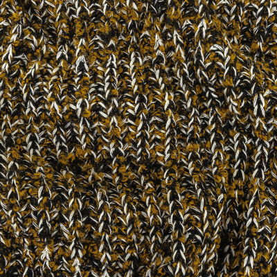 Mustard Gold, Black and Sugar Swizzle Chunky Sweater Knit with Metallic Silver Shimmer | Mood Fabrics