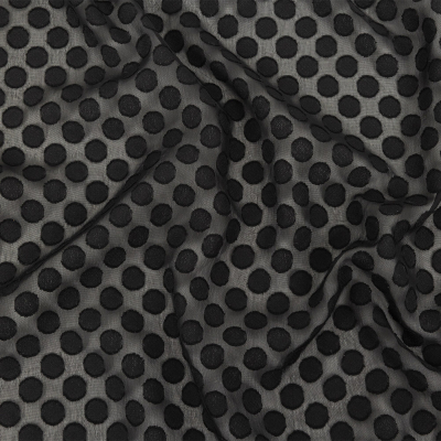 Famous Australian Designer Black Polyester Chiffon with Burnout Polka Dots | Mood Fabrics