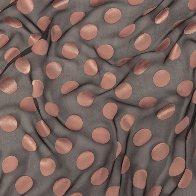 Famous Australian Designer Black and Rose Large Satin Polka Dots Burnout Chiffon | Mood Fabrics