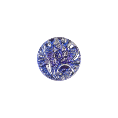 Cobalt Translucent Floral Shank Back Glass Button - 22L/14mm | Mood Fabrics