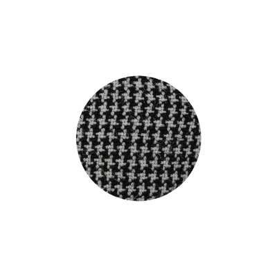 Black and White Houndstooth Fabric Covered Silk, Wool and Metal Sew On Button - 30L/19mm | Mood Fabrics