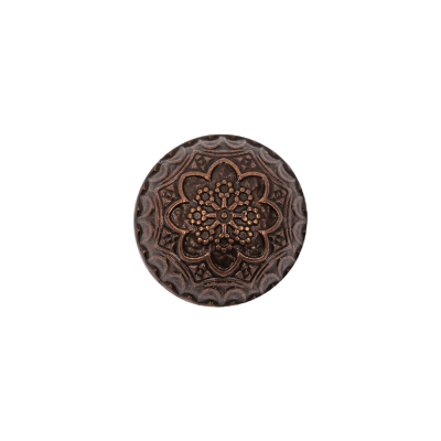 Old Copper Floral Classical Dome Shaped Metal Coat Button - 24L/15mm | Mood Fabrics