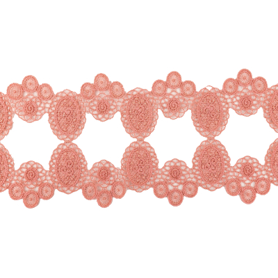 Salmon Pink Circles and Squares Lace Trimming - 3.75