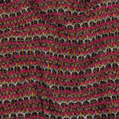 Italian Hot Pink, Gray and Mustard Stripes Wool Boucle Sweater Knit | Mood Fabrics