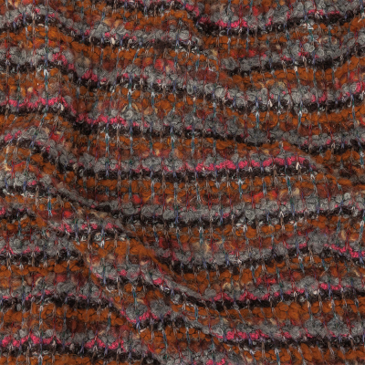 Italian Pumpkin, Drizzle, and Fandango Pink Striped Wool Boucle Knit | Mood Fabrics