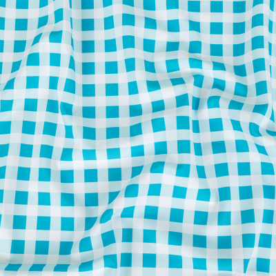Blue and White Checkered Caye UV Protective Compression Swimwear Tricot with Aloe Vera Microcapsules | Mood Fabrics