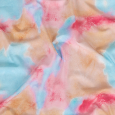 Orange, Pink and Blue Tie Dye Caye UV Protective Compression Swimwear Tricot with Aloe Vera Microcapsules | Mood Fabrics